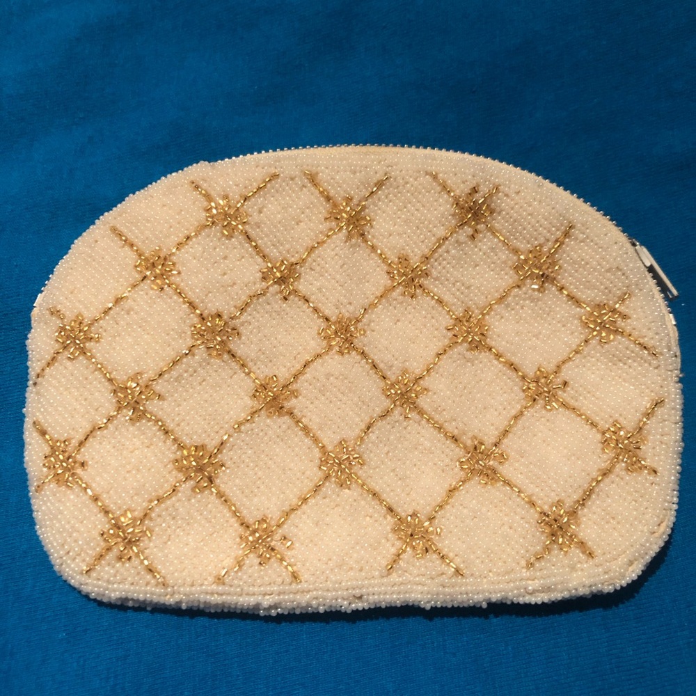 Gorgeous Vintage Christian Dior handmade white/ gold beaded money/coin purse.